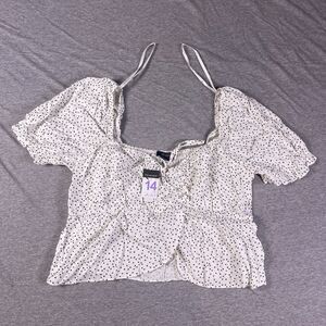 Primark Starred White Puff Sleeves Sweetheart Neckline Baby Doll Crop Top Sz 14